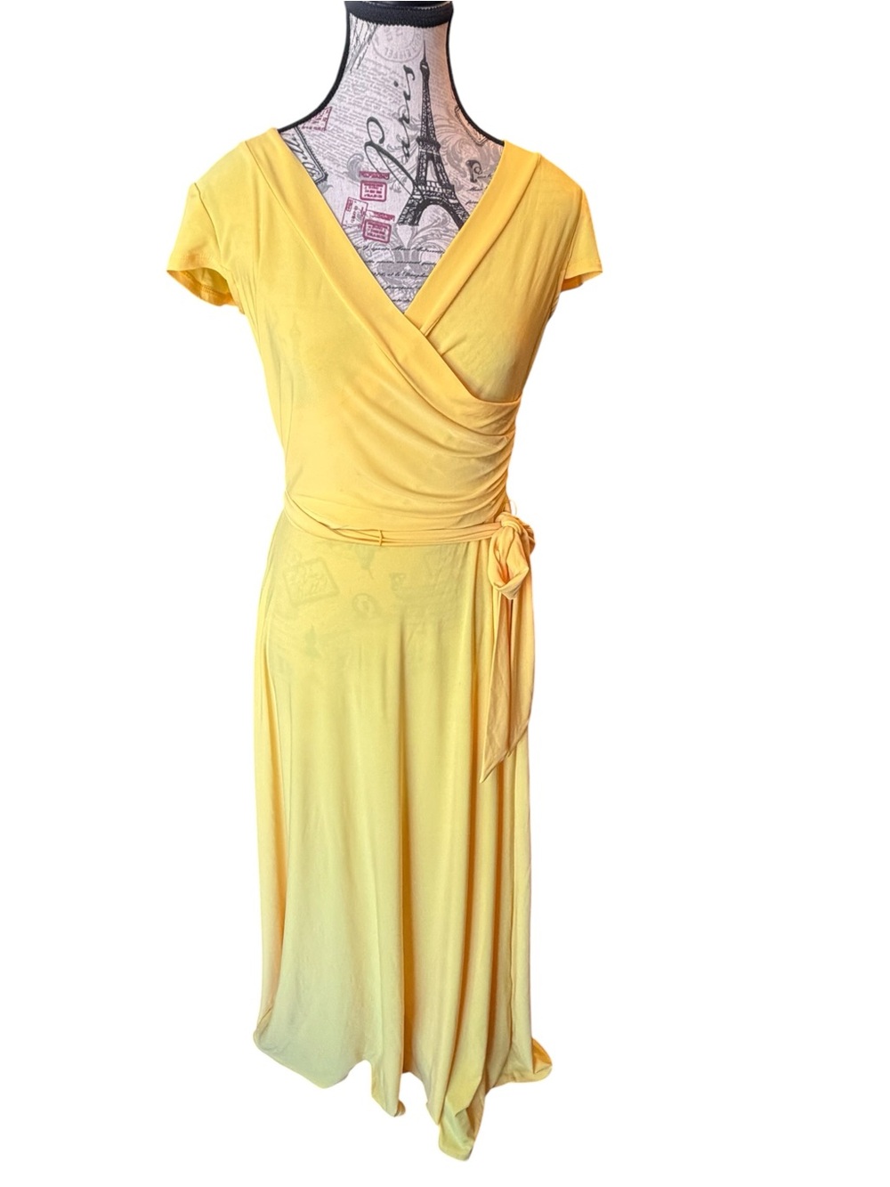 New York & Company Yellow Wrap Maxi Dress with Side Tie